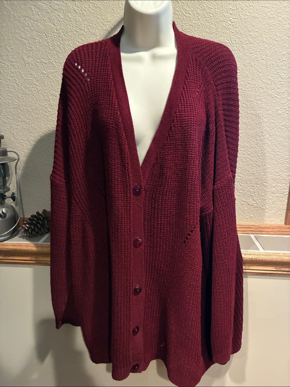 Maurices Wine Red Button-Up Oversized Cardigan